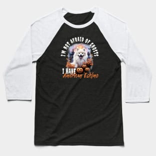 American Eskimo Dog Ghost Guardian Vintage Halloween Funny Baseball T-Shirt